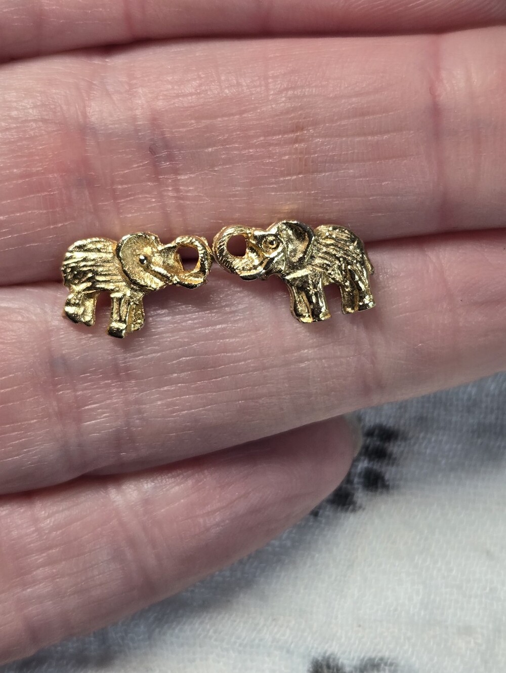 Gold Plated Tone Elephant Stud Earrings - Pair